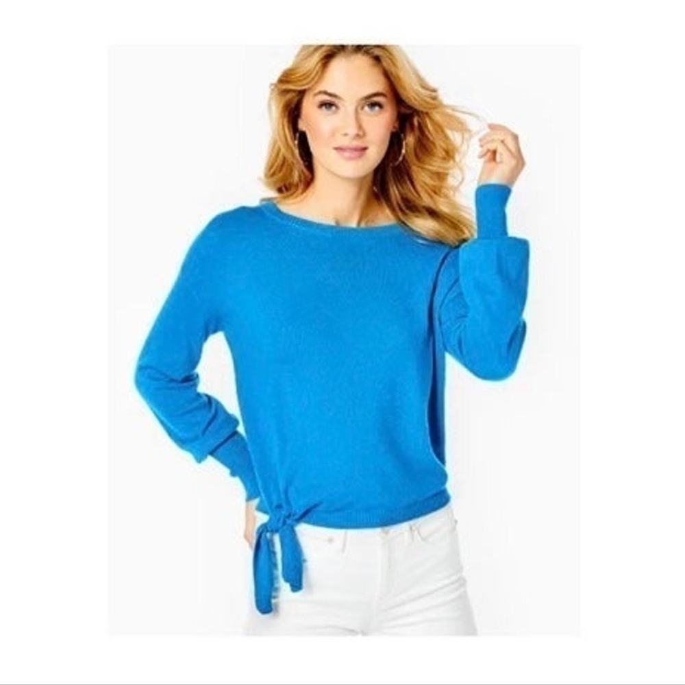 Lilly Pulitzer Nariah Sweater Womens Blue Front Tie Accent Pullover Size Small